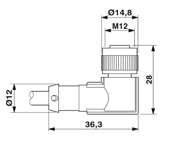 1693351 SAC-3P-M 8MS/ 0,3-PUR/M12FR-2L Kábel s konek. M8/M12, 3pin/3pin,priamy/uhlový,0,3m