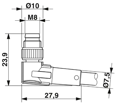 1415884 SAC-3P-M 8MR/3,0-PVC/M 8FS Kábel s konektorom M8/M8, 3pin/3pin,uhlový/priamy, 3m