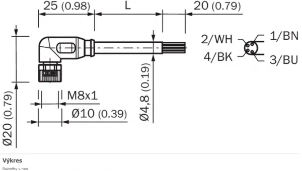 2095963 YG8U14-050VA3XLEAX Kábel s konektorom M8/4pin/5m, uhlový.
