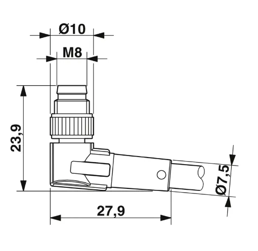 1415549 SAC-4P-M 8MR/10,0-PVC Kábel s konektorom M8/4pin, uhlový /voľný koniec kábla, 10m