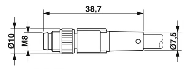 1682016 SAC-3P-M 8MS/3,0-PUR/M 8FR-2L Kábel s konek. M8/M8, 3pin/3pin,priamy/uhlový, 3m