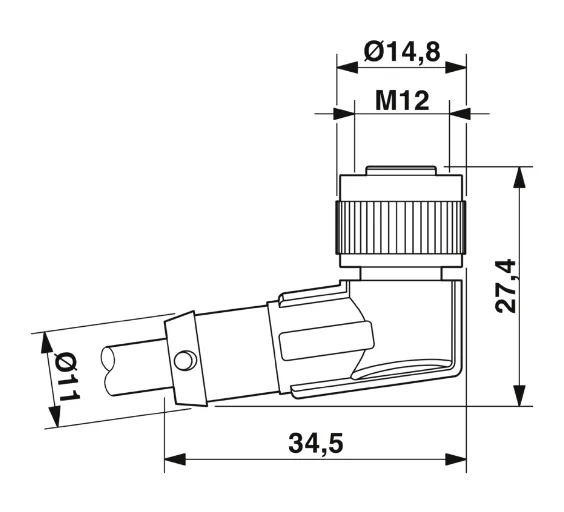 1415617 SAC-4P-M12MS/ 0,3-PVC/M12FR Kábel s konek. M12/M12, 4pin/4pin,priamy/uhlový, 0,3m