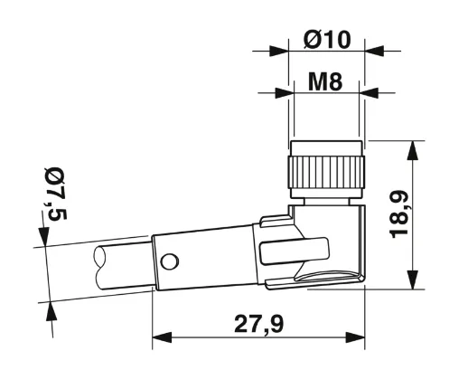 1668933 SAC-3P-M12MR/1,5-PUR/M 8FR Kábel s konek. M12/M8, 3pin/3pin, uhlový/uhlový, 1,5m