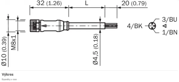 2095885 YF8U13-100VA1XLEAX Kábel s konektorom M8/3pin/10m, priamy.