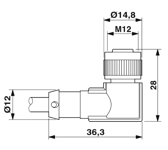1668289 SAC-4P- 1,5-PUR/M12FR-3L Kábel s konek. M12/4pin, uhlový /voľný koniec kábla, 1,5m