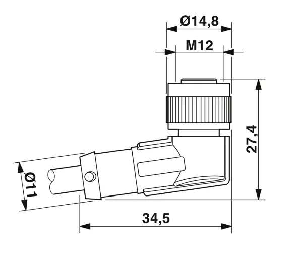 1694525 SAC-3P- 5,0-PUR/M12FR Kábel s konek. M12/3pin, uhlový /voľný koniec kábla, 5m