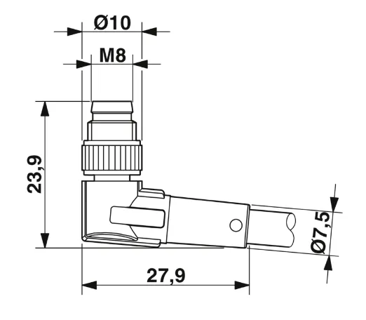1681693 SAC-3P-M 8MR/1,5-PUR Kábel s konektorom M8/3pin, uhlový /voľný koniec kábla, 1,5m