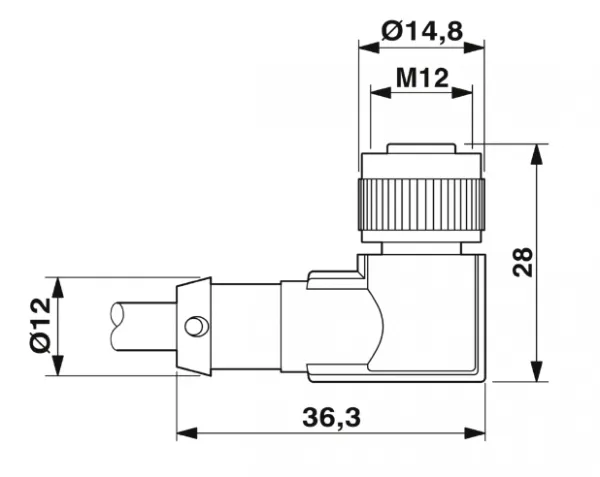 1693380 SAC-3P-M 8MS/ 1,5-PUR/M12FR-2L Kábel s konek.M8/M12, 3pin/3pin,priamy/uhlový, 1,5m