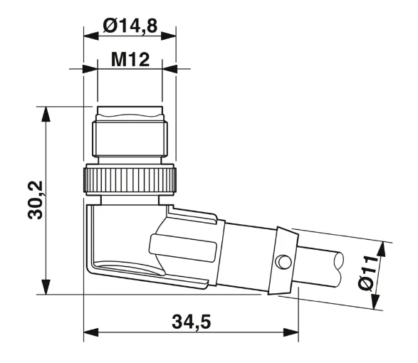 1694444 SAC-3P-M12MR/10,0-PUR Kábel s konektorom M12/3pin, uhlový /voľný koniec kábla, 10m