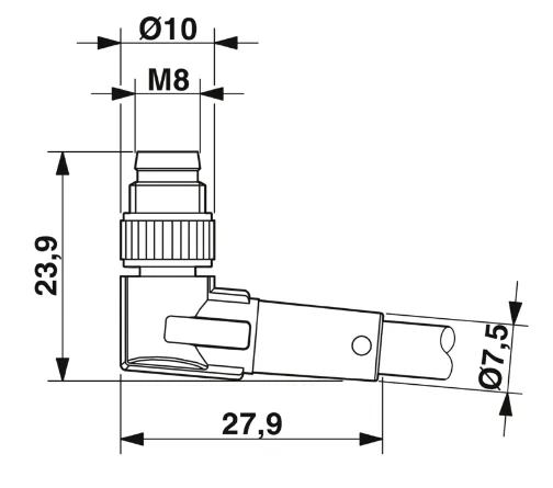 1682113 SAC-3P-M 8MR/0,6-PUR/M 8FR-2L Kábel s konek. M8/M8, 3pin/3pin,uhlový/uhlový, 0,6m