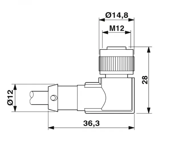 1415620 SAC-4P-M12MS/0,3-PVC/M12FR-3L Kábel s konek. M12/M12, 4pin/4pin,priamy/uhlový,0,3m
