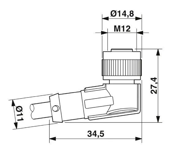1681554 SAC-3P-M12MS/ 0,6-PUR/M12FR Kábel s konek. M12/M12, 3pin/3pin,priamy/uhlový, 0,6m