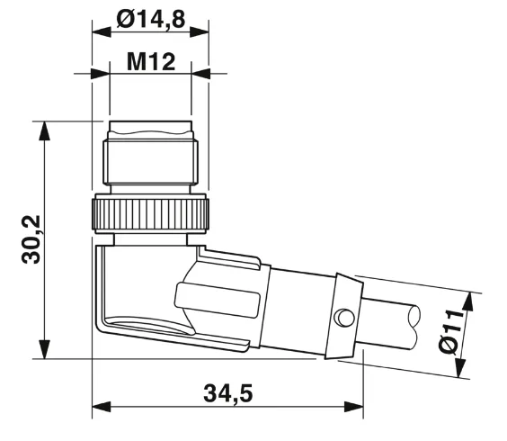 1415538 SAC-3P-M12MR/0,3-PVC/M 8FR Kábel s konektorom M12/M8 3pin/3pin,uhlový/uhlový, 0,3m