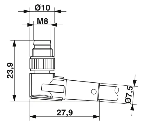 1415891 SAC-3P-M 8MR/ 0,3-PVC/M 8FR Kábel s konek. M8/M8, 3pin/3pin,uhlový/uhlový, 0,3m