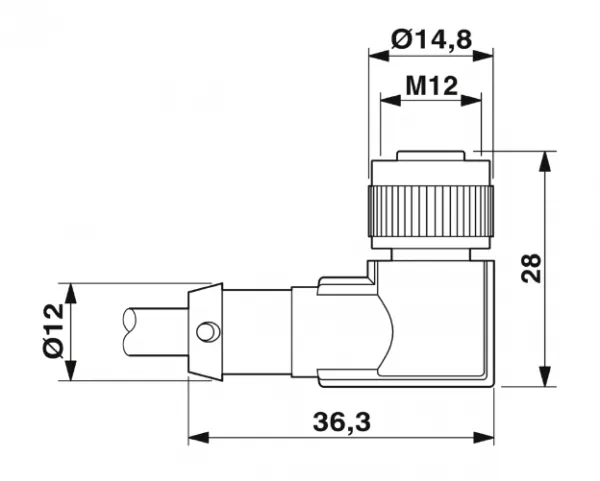 1682469 SAC-3P-M 8MR/ 0,3-PUR/M12FR-2L Kábel s konek.M8/M12, 3pin/3pin,uhlový/uhlový, 0,3m