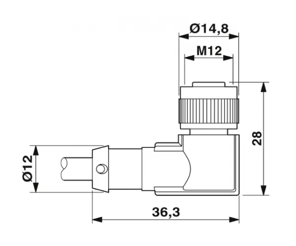 1694651 SAC-5P-M12MS/1,5-PUR/M12FR-3L Kábel s konek. M12/M12, 4pin/4pin,priamy/uhlový,1,5m