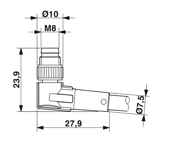 1682469 SAC-3P-M 8MR/ 0,3-PUR/M12FR-2L Kábel s konek.M8/M12, 3pin/3pin,uhlový/uhlový, 0,3m