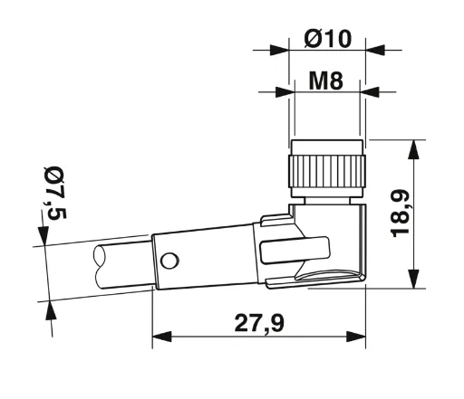 1669738 SAC-3P- 1,5-PUR/M 8FR Kábel s konektorom M8/3pin, uhlový /voľný koniec kábla, 1,5m