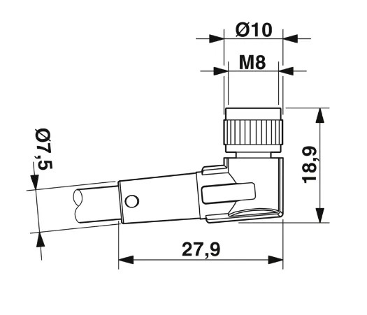 1682090 SAC-3P-M 8MR/ 3,0-PUR/M 8FR Kábel s konektorom M8/M8, 3pin/3pin, uhlový/uhlový, 3m
