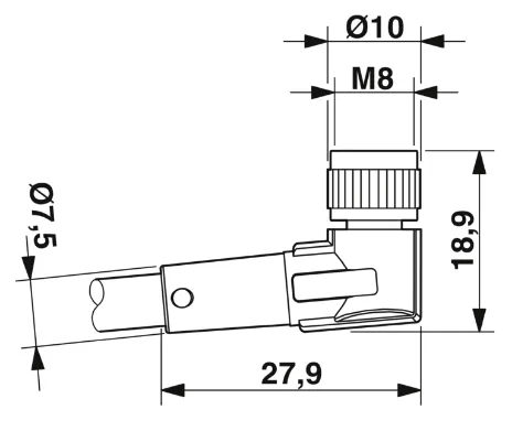 1415893 SAC-3P-M 8MR/ 1,5-PVC/M 8FR Kábel s konek. M8/M8, 3pin/3pin,uhlový/uhlový, 1,5m