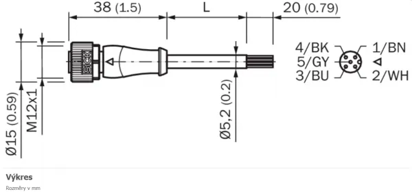 2096240 YF2A15-050VB5XLEAX Kábel s konektorom M12/5pin/5m, priamy.