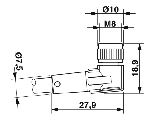 1415540 SAC-3P-M12MR/1,5-PVC/M 8FR Kábel s konektorom M12/M8 3pin/3pin,uhlový/uhlový, 1,5m