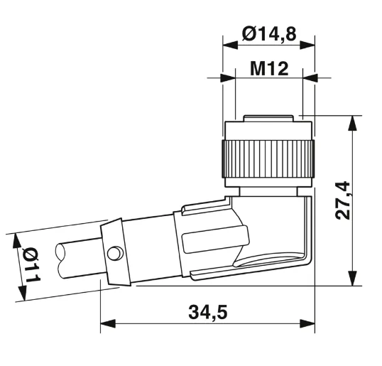 1415642 SAC-4P-M12MR/0,3-PVC/M12FR Kábel s konek. M12/M12, 4pin/4pin,uhlový/uhlový, 0,3m