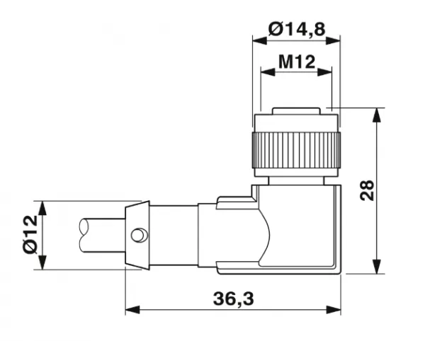 1682472 SAC-3P-M 8MR/ 0,6-PUR/M12FR-2L Kábel s konek. M8/M12, 3pin/3pin,uhlový/uhlový,0,6m