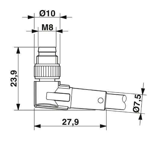 1682472 SAC-3P-M 8MR/ 0,6-PUR/M12FR-2L Kábel s konek. M8/M12, 3pin/3pin,uhlový/uhlový,0,6m