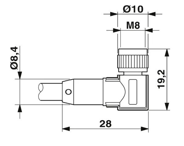 1415898 SAC-3P-M 8MS/1,5-PVC/M 8FR-2L Kábel s konek. M8/M8, 3pin/3pin,priamy/uhlový, 1,5m