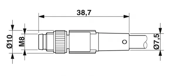 1682362 SAC-3P-M 8MS/1,5-PUR/M12FR Kábel s konek.M8/M12, 3pin/3pin, priamy/uhlový, 1,5m