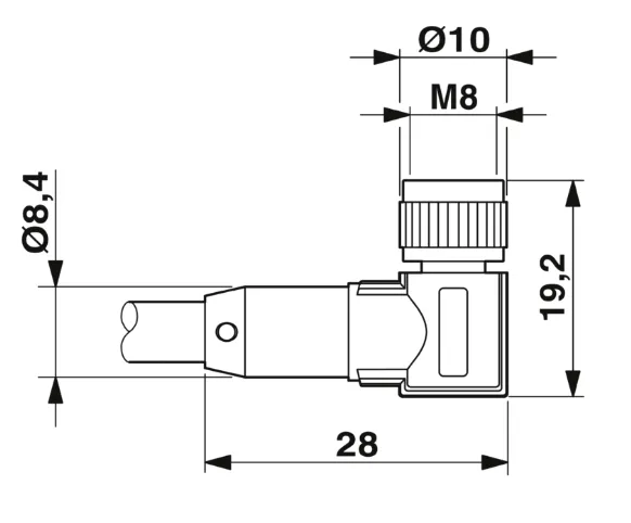 1415899 SAC-3P-M 8MS/3,0-PVC/M 8FR-2L Kábel s konek. M8/M8, 3pin/3pin,priamy/uhlový, 3m