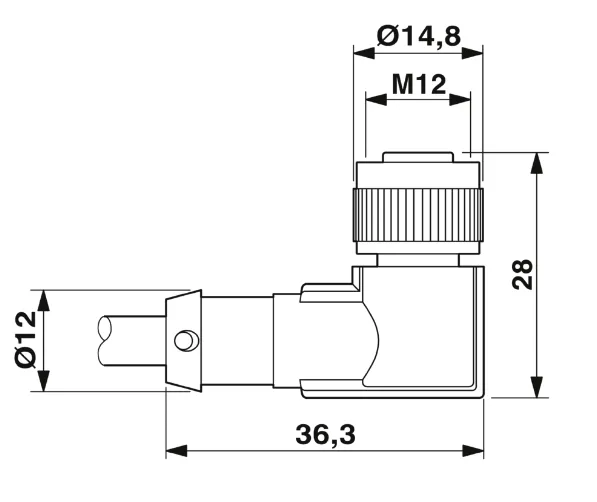 1694392 SAC-3P- 1,5-PUR/M12FR-2L Kábel s konek. M12/3pin/uhlový /voľný koniec kábla, 1,5m