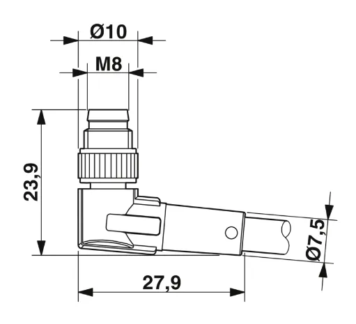1682485 SAC-3P-M 8MR/ 1,5-PUR/M12FR-2L Kábel s konek. M8/M12, 3pin/3pin,uhlový/uhlový,1,5m