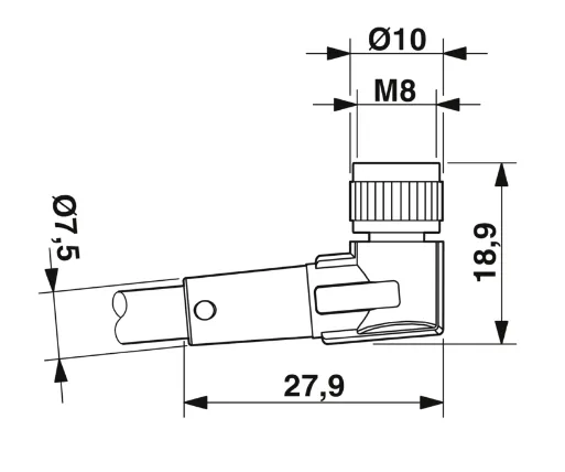 1415541 SAC-3P-M12MR/3,0-PVC/M 8FR Kábel s konektorom M12/M8 3pin/3pin,uhlový/uhlový, 3m