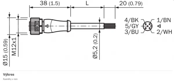 2096239 YF2A15-020VB5XLEAX Kábel s konektorom M12/5pin/2m, priamy.