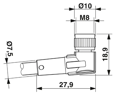 1415894 SAC-3P-M 8MR/ 3,0-PVC/M 8FR Kábel s konektorom M8/M8, 3pin/3pin,uhlový/uhlový, 3m
