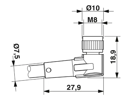 1669631 SAC-3P- 5,0-PUR/M 8FR Kábel s konektorom M8/3pin, uhlový /voľný koniec kábla, 5m