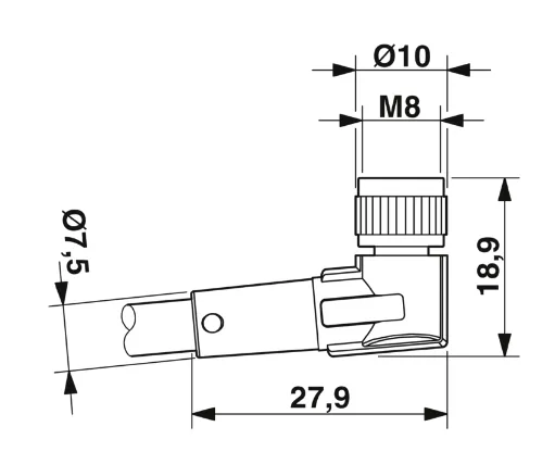 1668836 SAC-3P-M12MS/0,3-PUR/M 8FR Kábel s konektorom M12/M8, 3pin/3pin,priamy/uhlový, 0,3