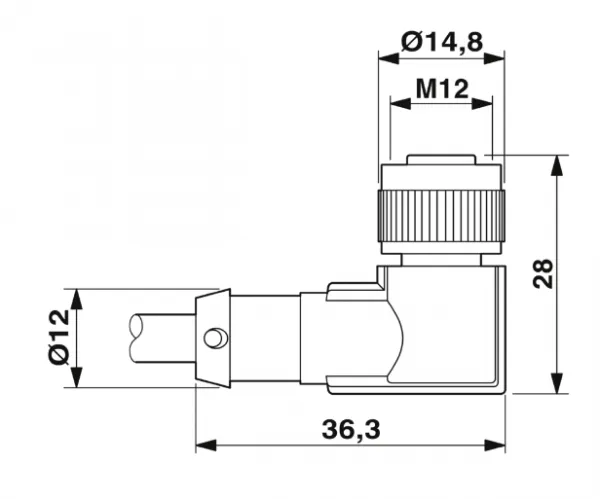 1682498 SAC-3P-M 8MR/ 3,0-PUR/M12FR-2L Kábel s konek. M8/M12, 3pin/3pin,uhlový/uhlový, 3m