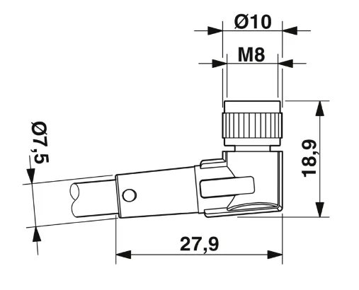 1668849 SAC-3P-M12MS/0,6-PUR/M 8FR Kábel s konek. M12/M8, 3pin/3pin,priamy/uhlový, 0,6m