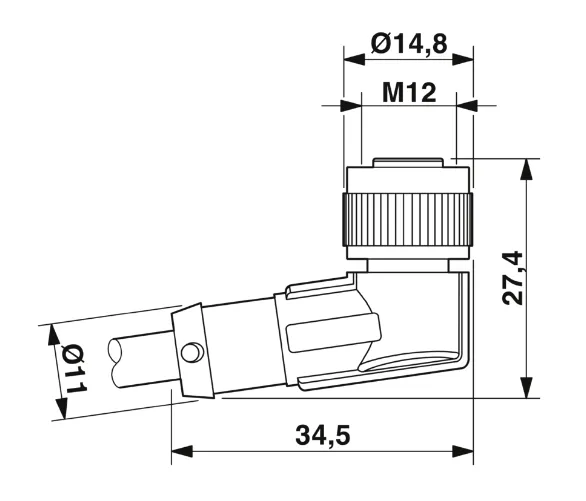 1415606 SAC-4P- 1,5-PVC/M12FR Kábel s konektorom M12/4pin, uhlový/voľný koniec kábla, 1,5m