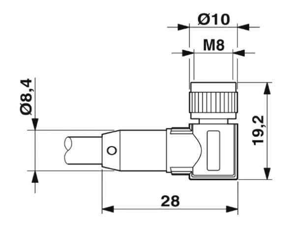 1683594 SAC-3P-10,0-PUR/M 8FR-2L Kábel s konekt. M8/3pin, uhlový /voľný koniec kábla, 10m