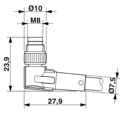 1415881 SAC-3P-M 8MR/0,3-PVC/M 8FS Kábel s konektorom M8/M8, 3pin/3pin,uhlový/priamy, 0,3m