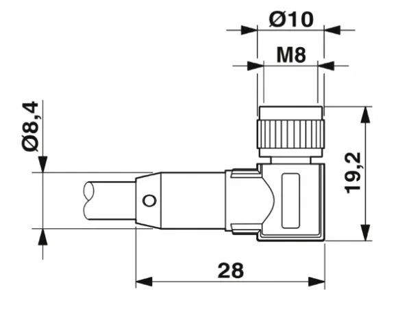 1415901 SAC-3P-M 8MR/0,3-PVC/M 8FR-2L Kábel s konek. M8/M8, 3pin/3pin,uhlový/uhlový, 0,3m
