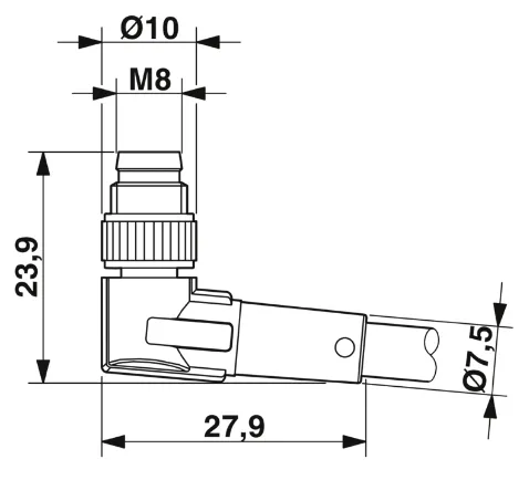 1415882 SAC-3P-M 8MR/0,6-PVC/M 8FS Kábel s konektorom M8/M8, 3pin/3pin,uhlový/priamy, 0,6m