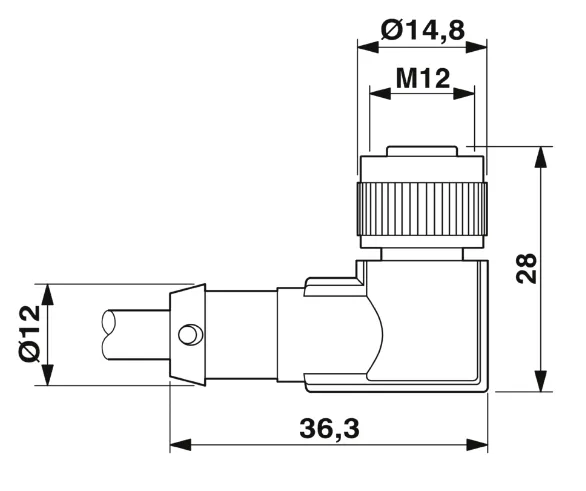1694415 SAC-3P- 5,0-PUR/M12FR-2L Kábel s konek. M12/3pin, uhlový /voľný koniec kábla, 5m