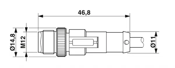 1694554 SAC-3P-M12MS/ 0,3-PUR/M12FR-2L Kábel s konek M12/M12,3pin/3pin,priamy/uhlový 0,3m