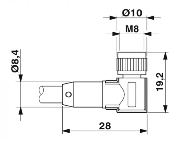 1681981 SAC-3P-M 8MS/0,3-PUR/M 8FR-2L Kábel s konek. M8/M8, 3pin/3pin,priamy/uhlový, 0,3m