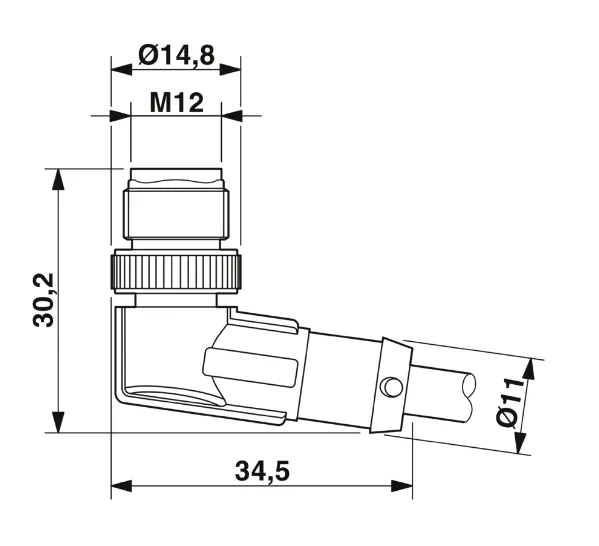 1669796 SAC-5P-M12MR/1,5-PUR Kábel s konektorom M12/5pin, uhlový /voľný koniec kábla, 1,5m